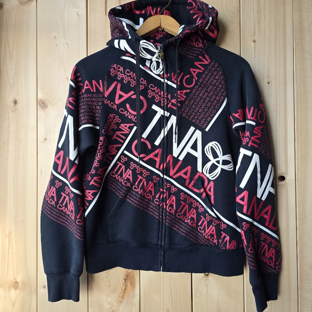 TNA Canada Zip Up Hoodie Black Red White Womens Medium